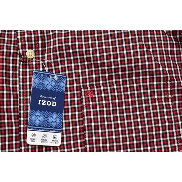 Izod Men's Red Gingham Wrinkle Free Stretch Long Sleeve Button Shirt Size L - Picture 6 of 8